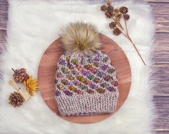 Lotus Flower Beanie, Knit Hat, Merino Wool Beanie, Merino Wool Toque, Luxury Knit Hat, READY TO SHIP