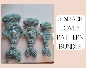 Shark Lovey Crochet Pattern- 3 Sizes Hammerhead Shark - Snuggler Crochet Pattern 3 Pattern Bundle