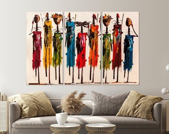 Abstract African Wall Art, Masai Canvas Print, Colorful African Painting, African Wall Decor, African Art, African Triptych Large Canvas Art