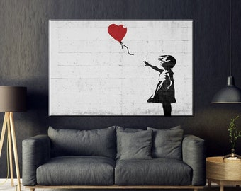 Girl with Heart, Banksy Street Art, BANKSY Style, Banksy Girl with Balloon Canvas Art, Wall Art Canvas, Wall Art Print, Heart Baloon,Digital