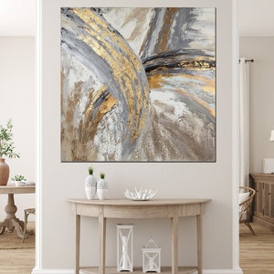Abstract Golden Grey Colors , Golden Wall Art, Oil Painting Art, Abstract Wall Decor, Modern Art, Gray Abstract Art, Gold Foil Oil Painting
