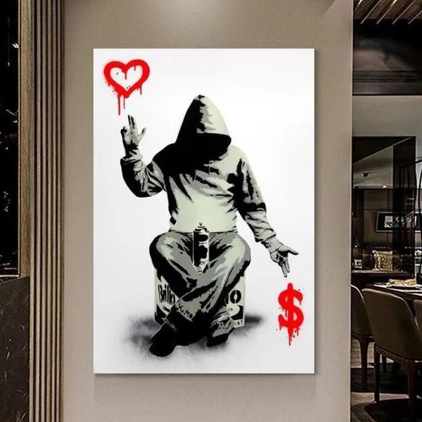 Banksy Love Over Money Art, Street Art Canvas, Banksy Love or Money, Graffiti Canvas, Modern Art Print, Banksy Wall Art, Digital File