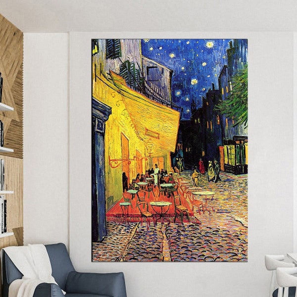 Cafe Terrace Night, Van Gogh Cafe Art, Van Gogh Poster, Canvas Wall Art,Colorful Canvas,Office Decor,Starry Sky, Van Gogh Poster,Famous Art,