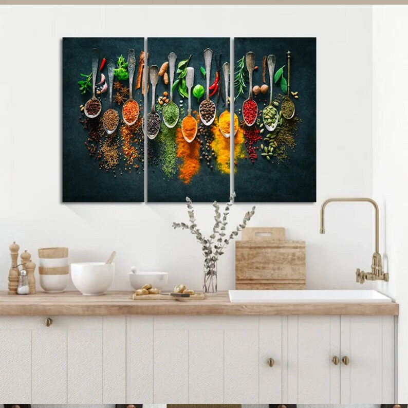 Spices Kitchen Wall Art Indian Spices Canvas Food Wall Etsy