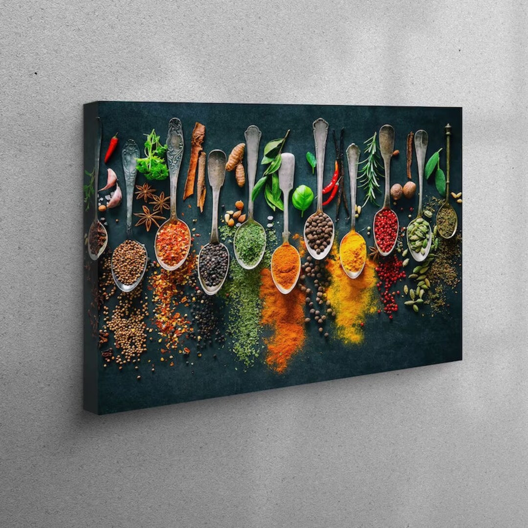 Spices Kitchen Wall Art Indian Spices Canvas Food Wall Etsy