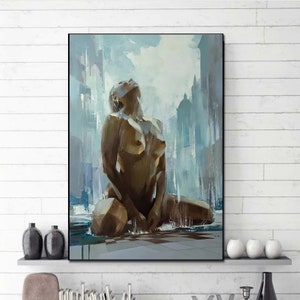 Naked Woman Painting Print, Naked Woman Wall Art, Bedroom Canvas Art, Sensual Photo Wall Decor, Sensual Photo Art Canvas,