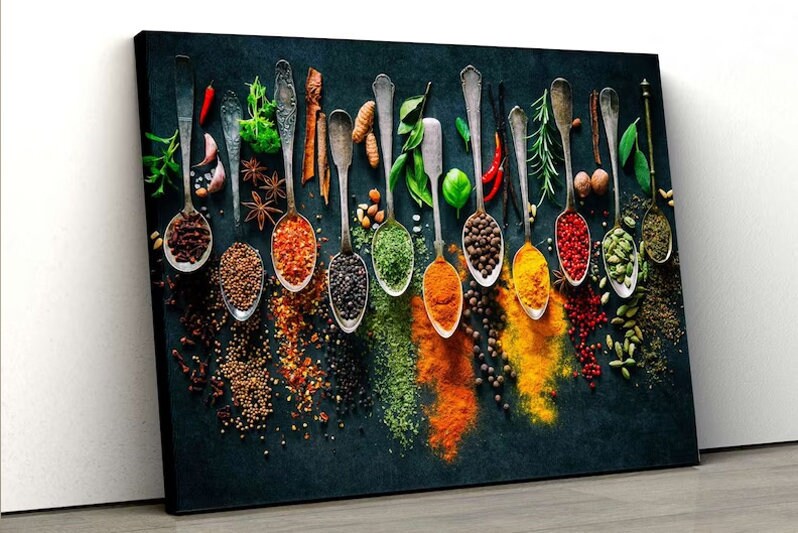 Spices Kitchen Wall Art Indian Spices Canvas Food Wall Etsy