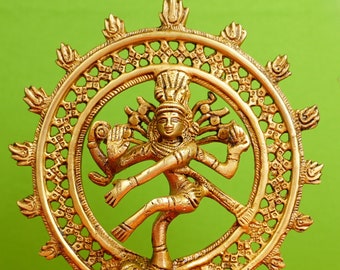 Magnífico Nataraj de latón, estatua de tamaño mediano de 12 cm, ídolo de Nataraja, Shiva bailando, Natraj para el hogar, decoración, templo, oficina, regalos.