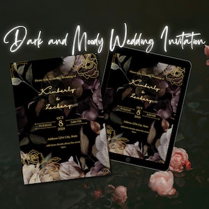 Invitación de boda oscura y cambiante / Invitación de boda editable / Invitación digital cambiante / Guardar la fecha / Invitación imprimible y única /