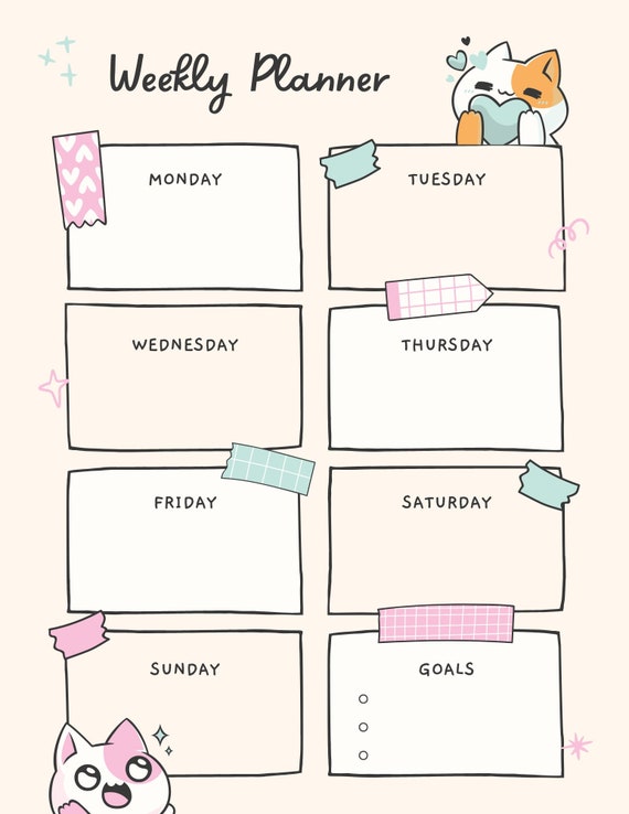 Daily Planner Cats Printable Instant Download Organise - Etsy
