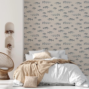 Marlin Wallpaper by Kim Hallquist Designs: Self‑Adhesive Fish Pattern Wallpaper Room Walls
