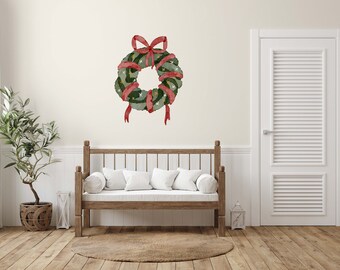 Large Bow Holiday Wreath Vinyl Set Decal