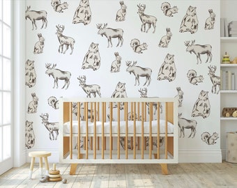 Forrest Animal Vinyl Peel and Stick Bear Squirrel Moose Deer Rabbit Bunny Vinyl Set Wall Decal