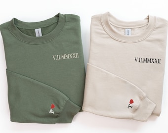 Custom Roman Numeral Sweatshirt, Embroidered Couple Sweatshirt, Matching Sweaters, Valentines Gift, Anniversary Gift, More Color Options