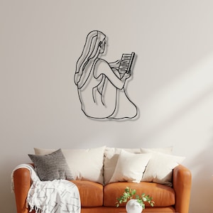 Minimalist Continuous One Line Metal Wall Hangings Art, Woman Reading Book, Modern Aesthetic Feminine Above Bed Home Decor, Book Lover Gift