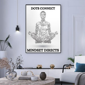Poster stampabile con citazione ispiratrice sulla mentalità, arredamento per ufficio, stampe artistiche minimaliste semplici da scaricare, Dots Connect Mindset Directs