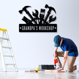 Customized Workshop Man Cave Meta Sign Decor, Personalized Papas Garage Metal Sign, Unique Gift for Boyfriend, Father, Husband or Grandpa
