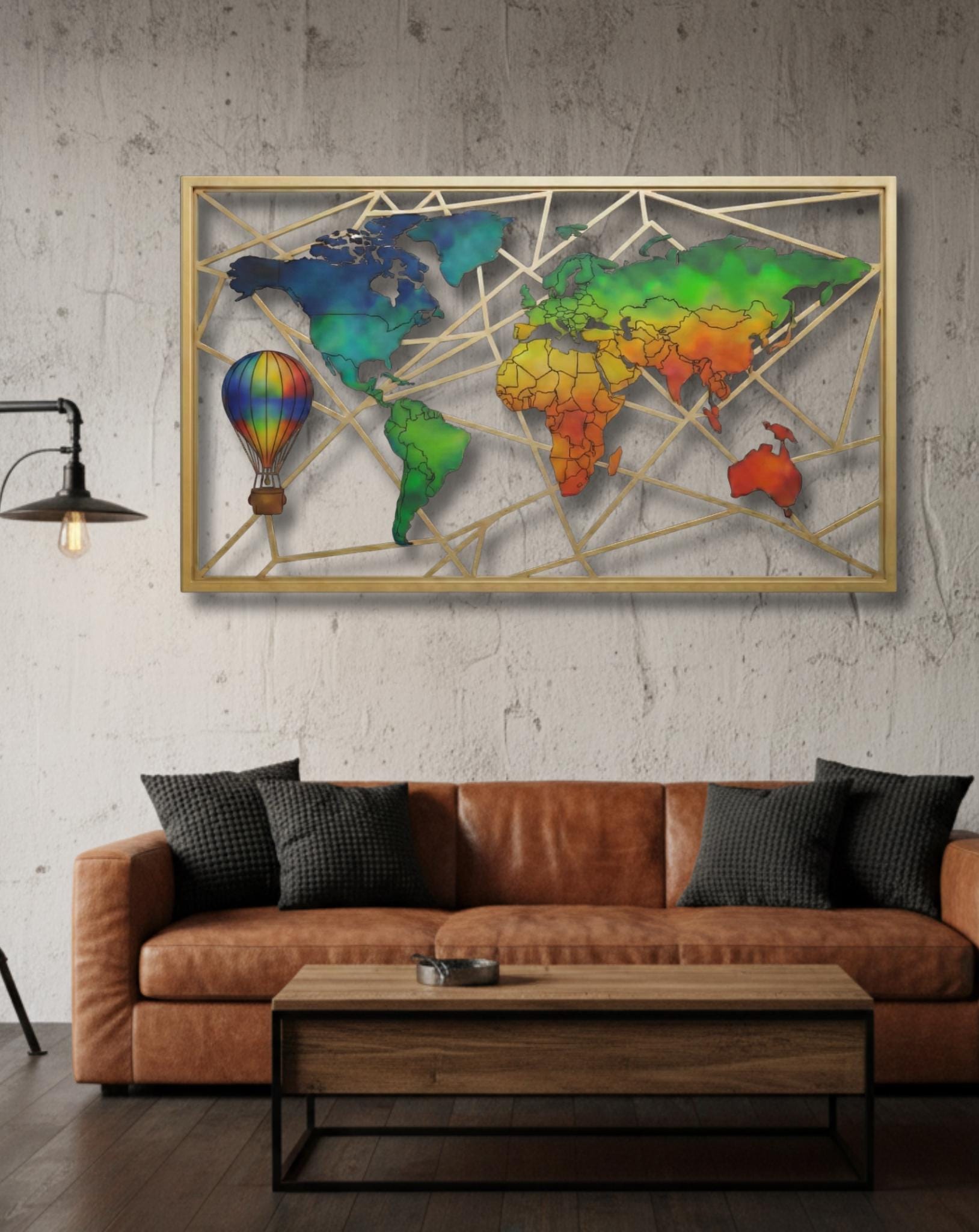 Geometric Colorful Metal 3d World Map Hanging Wall Art, Detailed Large ...
