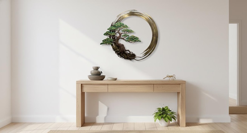 Bonsai Tree Metal Wall Art - Enso Zen Circle Sign - Japanese Garden ...