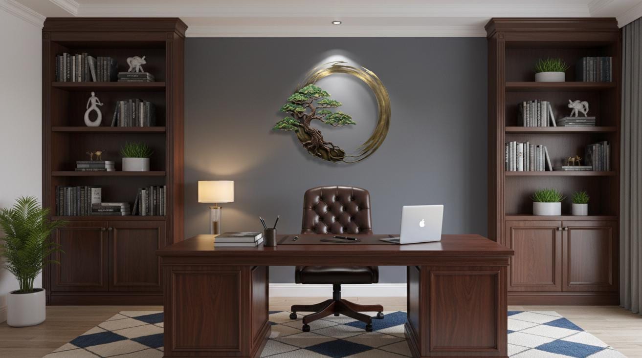 Bonsai Tree Metal Wall Art - Enso Zen Circle Sign - Japanese Garden ...