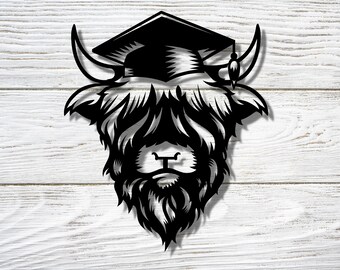 Unique Funny GRADUATED Highland Scottish Cow Metal Sign, Farm's Rustic Wall Art Decor Metal Sign, Hanging Decoration for Outdoor and Indoor