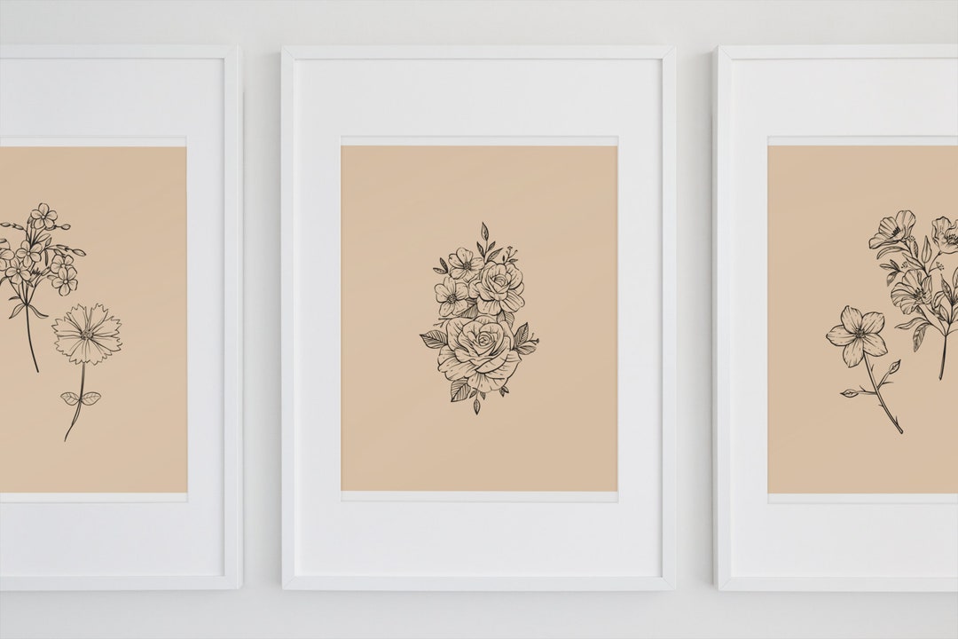 Minimalist Neutral Wall Art Prints | Set of 3 | Digital | Floral Wall ...