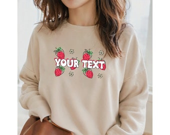 Berry Strawberry Sweater Diseño de patrón de frutas Sudadera de regalo personalizada para ella o él ¡Regalo único personalizado para mamá papá o primer cumpleaños!