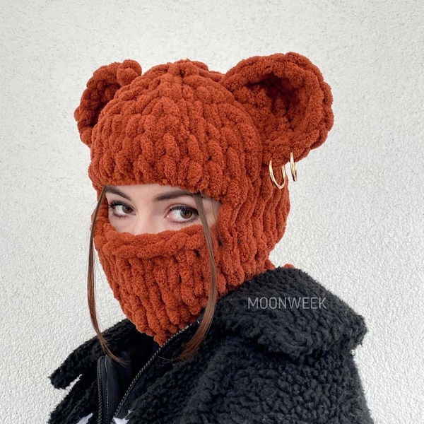 Crochet Balaclava Bear, Knitted Custom Teddy Ski Mask