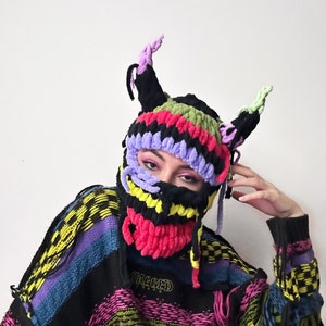 Personalized devil balaclava RANDOM COLORS, festival hat, Maleficent cosplay, Crochet balaclava Devil Horns, Personalized gift, Devil horns