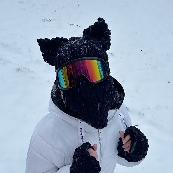 Oreilles d'ours au crochet, ensemble bonnet, oreilles d'animaux au crochet, oreilles de chat cagoule, masque de ski de lapin, oreilles d'ours au crochet, laine d'ours