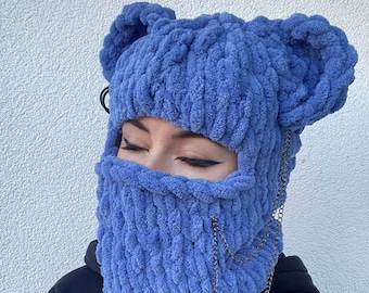 Bear balaclava ski mask, Crochet balaclava, Bear ears, Custom ski mask, Knitted balaclava with ears, Rave festival mask, Alternative mask