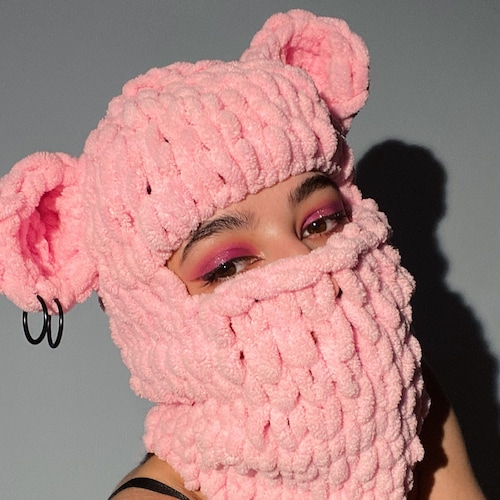 Knit Bear Balaclava Ski Mask With Ears Crochet Balaclava Etsy
