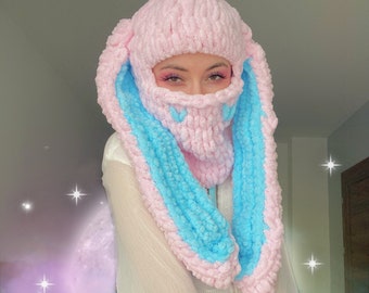 Bunny ears ski mask, Crochet bunny balaclava mask, Custom ski mask balaclava, Bunny ear hood, Bunny beanie balaclava, Festivale mask