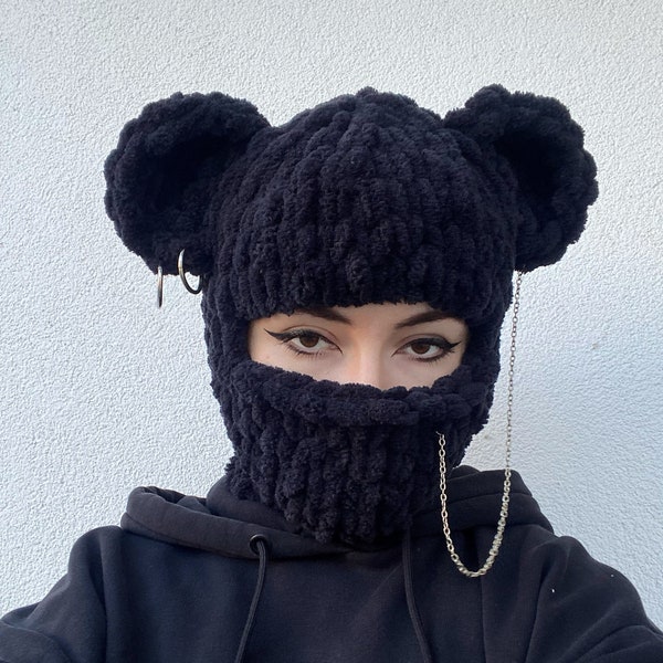 Teddy balaclava, Balaclava bear ears, Bear ski mask, Crochet balaclava, Knit balaclava, Balaclava with ears, Winter balaclava, Ski balaclava