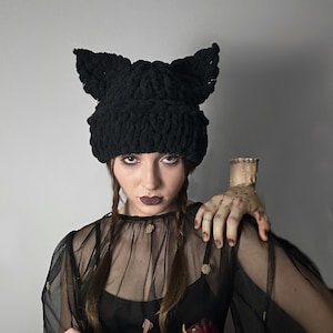 Cat hat with ears, Wednesday Addams wear, balaclava hat, balaclava face mask,cat ski mask, ski mask balaclava, knitted balaclava,