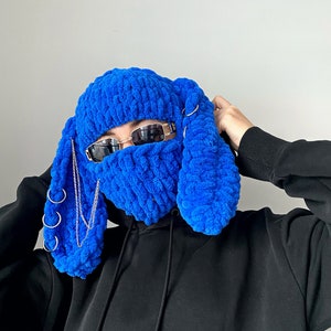 Bunny Balaclava Ears Merino Wool Hat Light Blue