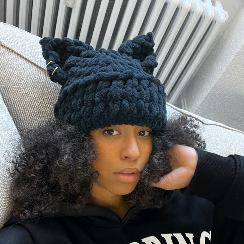 Knitted Cat Ear Hat Etsy