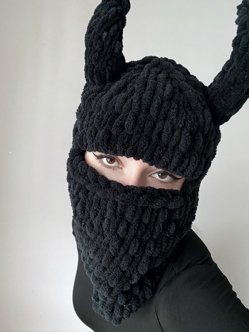 Devil Balaclava Ski Mask Balaclava With Horns Knitted Hat Etsy UK