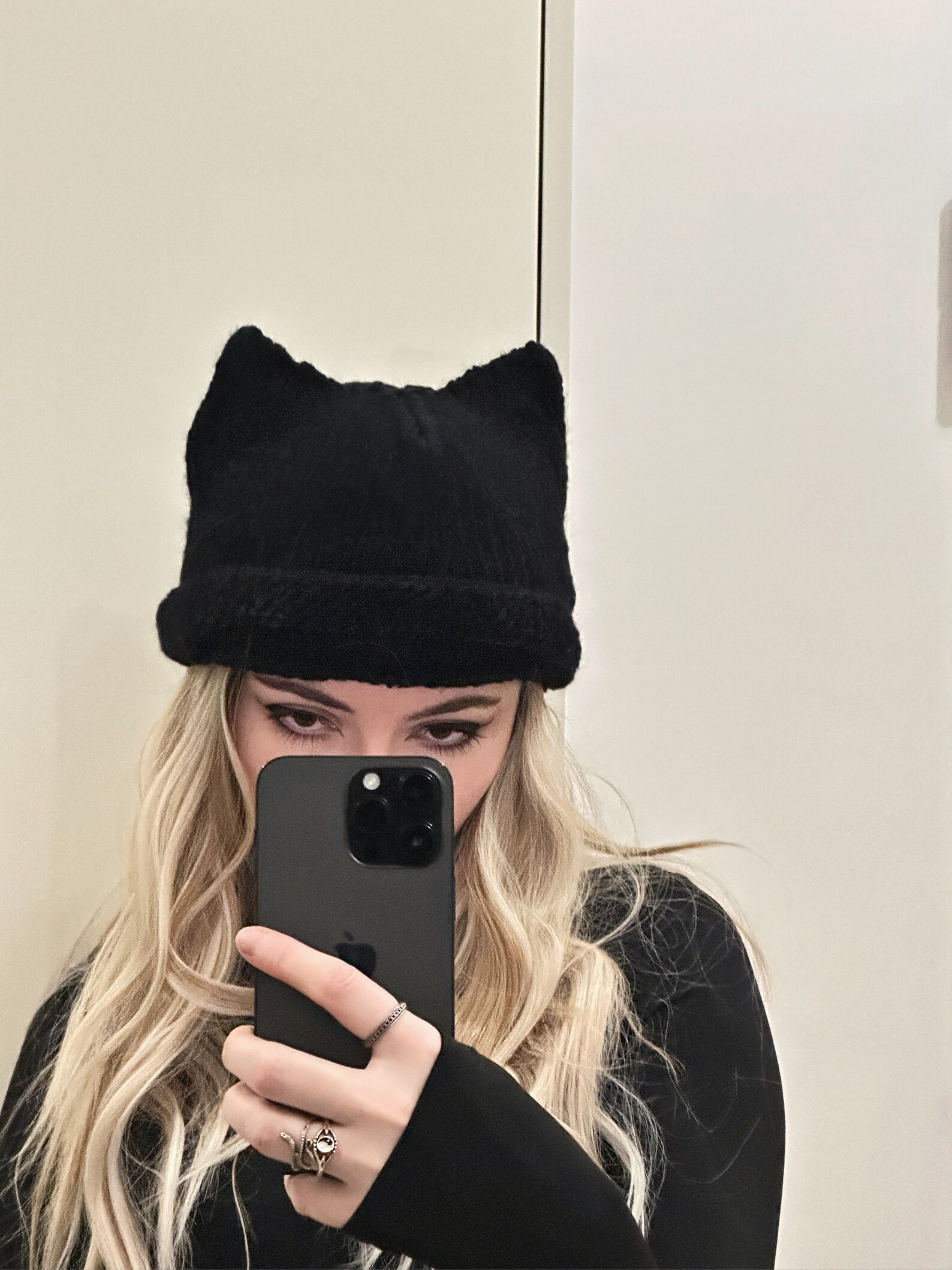 Cat Hat Catwoman Mask With Ears Black Knitted Winted Hat Etsy