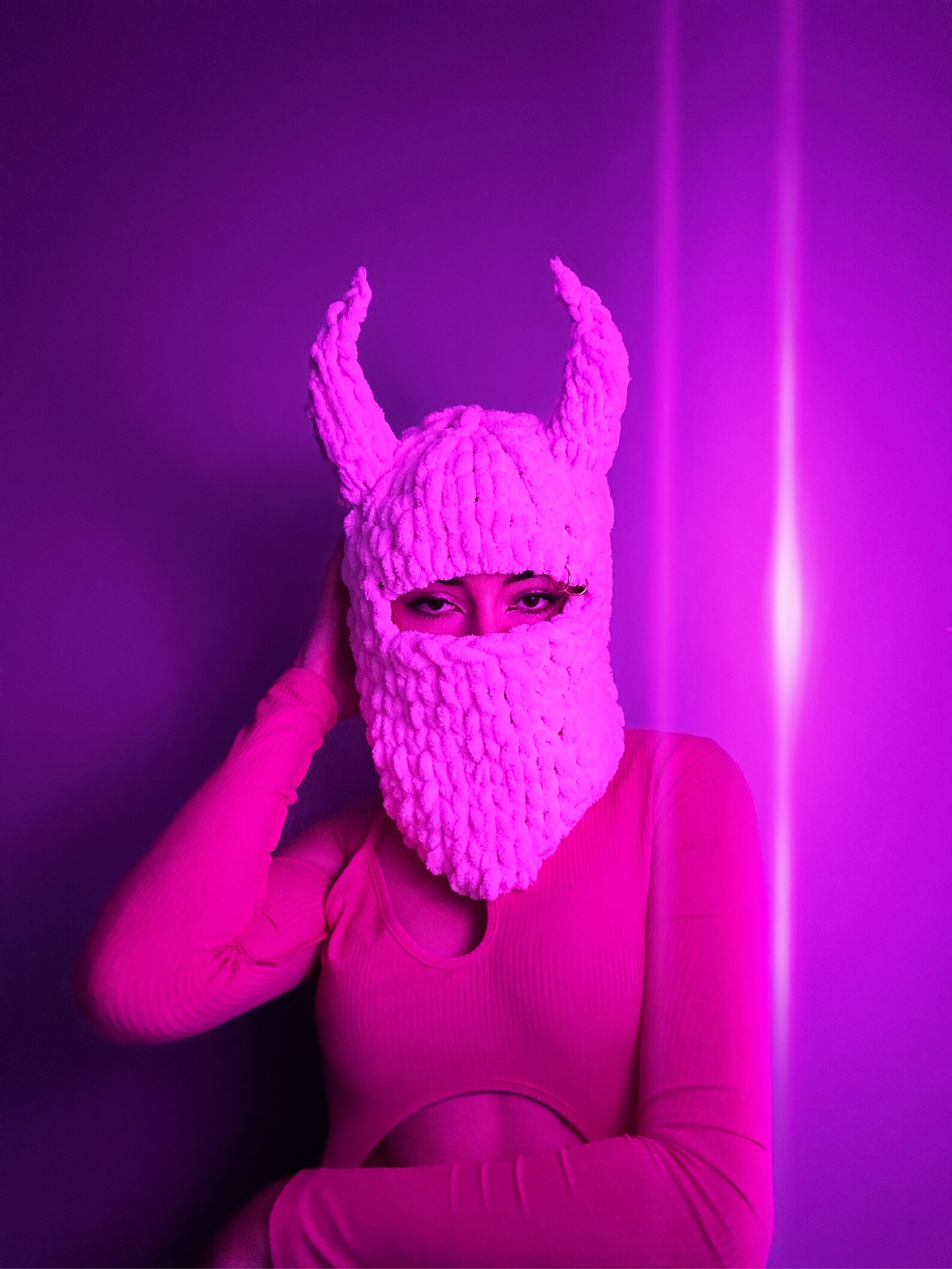 Devil Balaclava Ski Mask Balaclava With Horns Knitted Hat Etsy