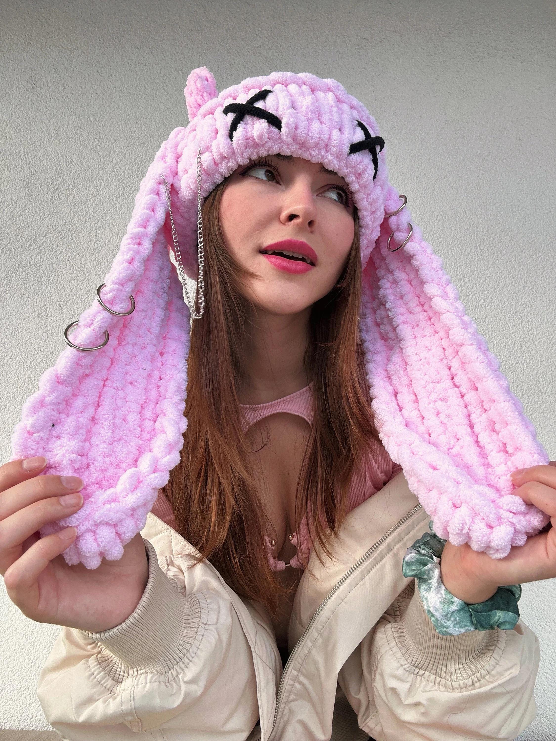 Crochet Bunny Hat With Devil Horns, Horned Hat for Winter, Knitted