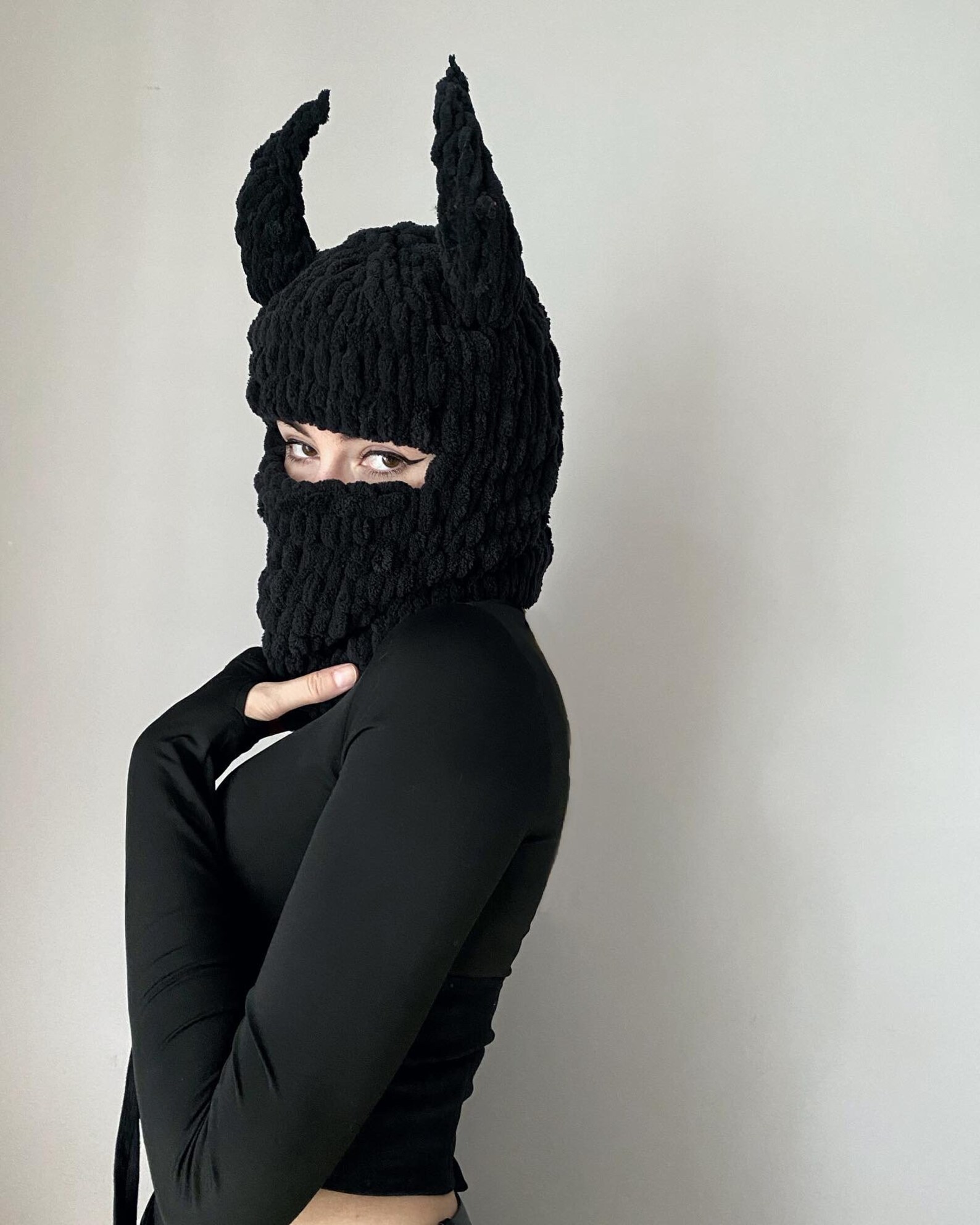 Devil Balaclava Ski Mask Balaclava With Horns Knitted Hat Etsy
