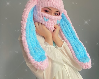 Bunny ears ski mask, Crochet bunny balaclava mask, Custom ski mask balaclava, Bunny ear hood, Bunny beanie balaclava, Festivale mask