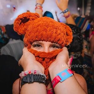 Festival hat Knitted Bear Ears, burning man Hand Crochet Bear Ears Beanie, Baclava bear ear, Beanie Ski Mask, Teddy bear balaclava mask zdjęcie 3