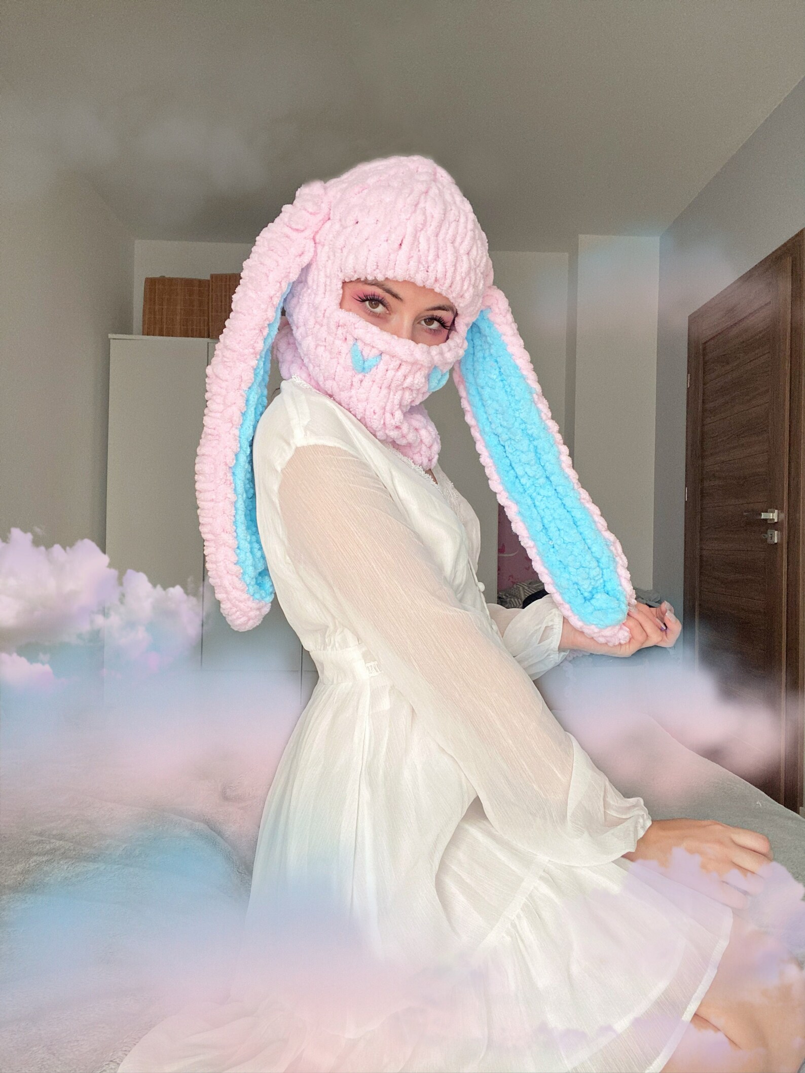 Knitted Balaclava With Bunny Ears Bunny Ski Mask Balaclava Etsy