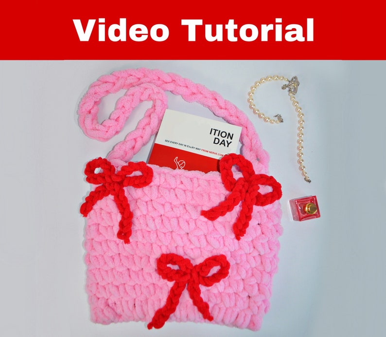 Puffy Bag Pattern, Crochet Bag Pattern, Teddy Bag With Bows, Hand Knit