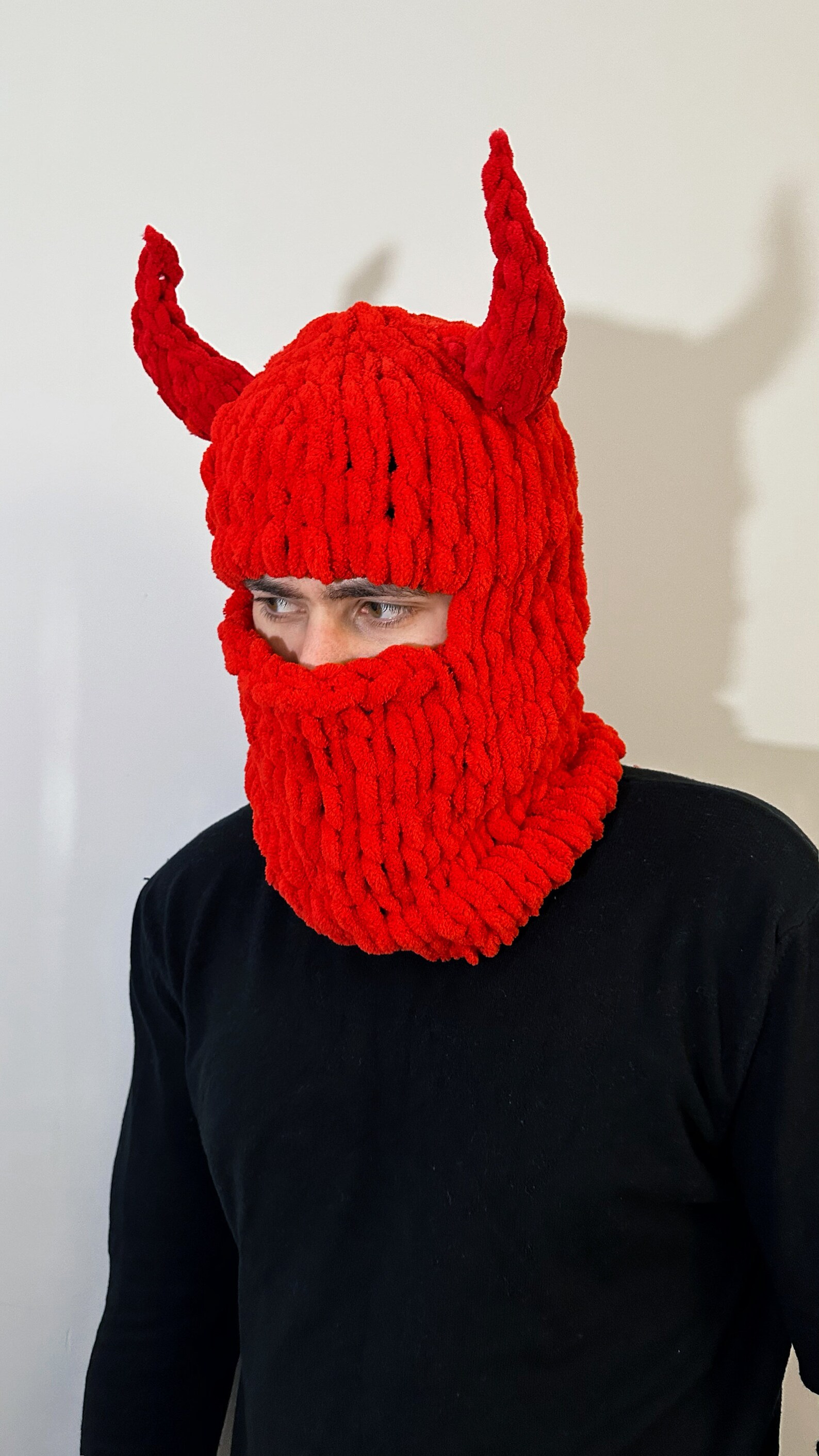 Devil Balaclava Ski Mask Balaclava With Horns Knitted Hat Etsy