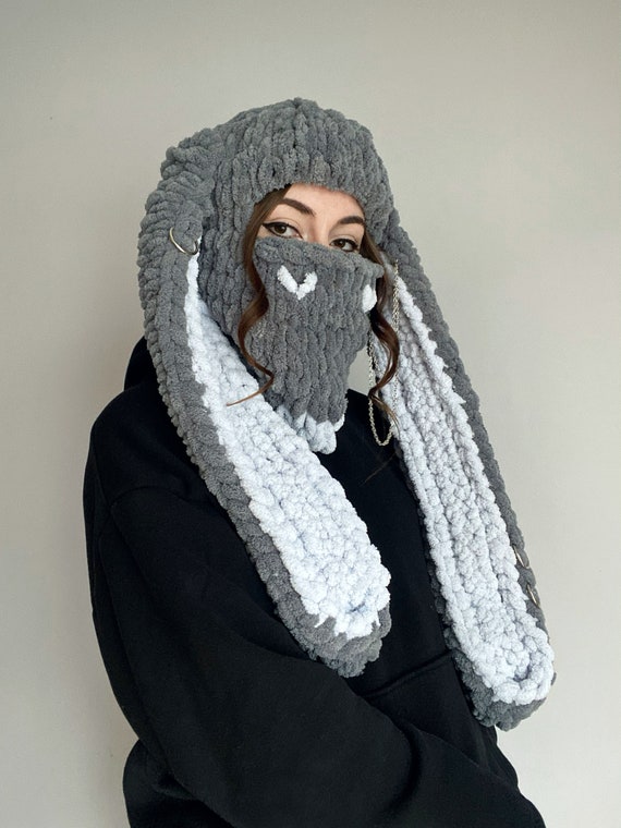Buy Bunny Ski Mask , Handmade Knitted Bunny Balaclava, Kawaii Ski