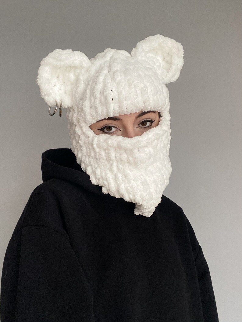 Pink Ski Mask With Ears Bear Balaclava Knitted Hat Ears Etsy