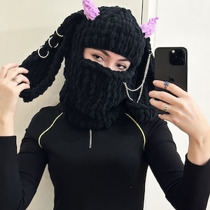 Devil Bunny Horns Hat, Scary Mask, Balaclava Mask, Ski Mask With Horns ...
